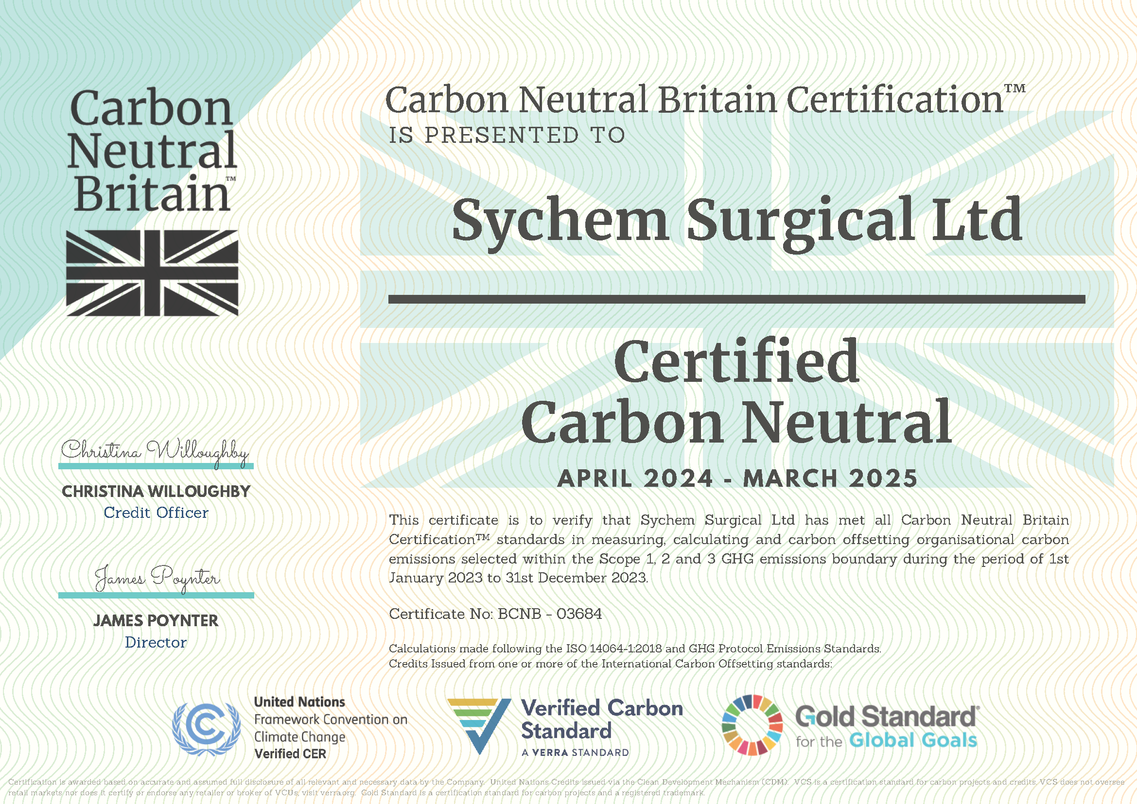 Sychem Surgical Carbon Neutral Certificate